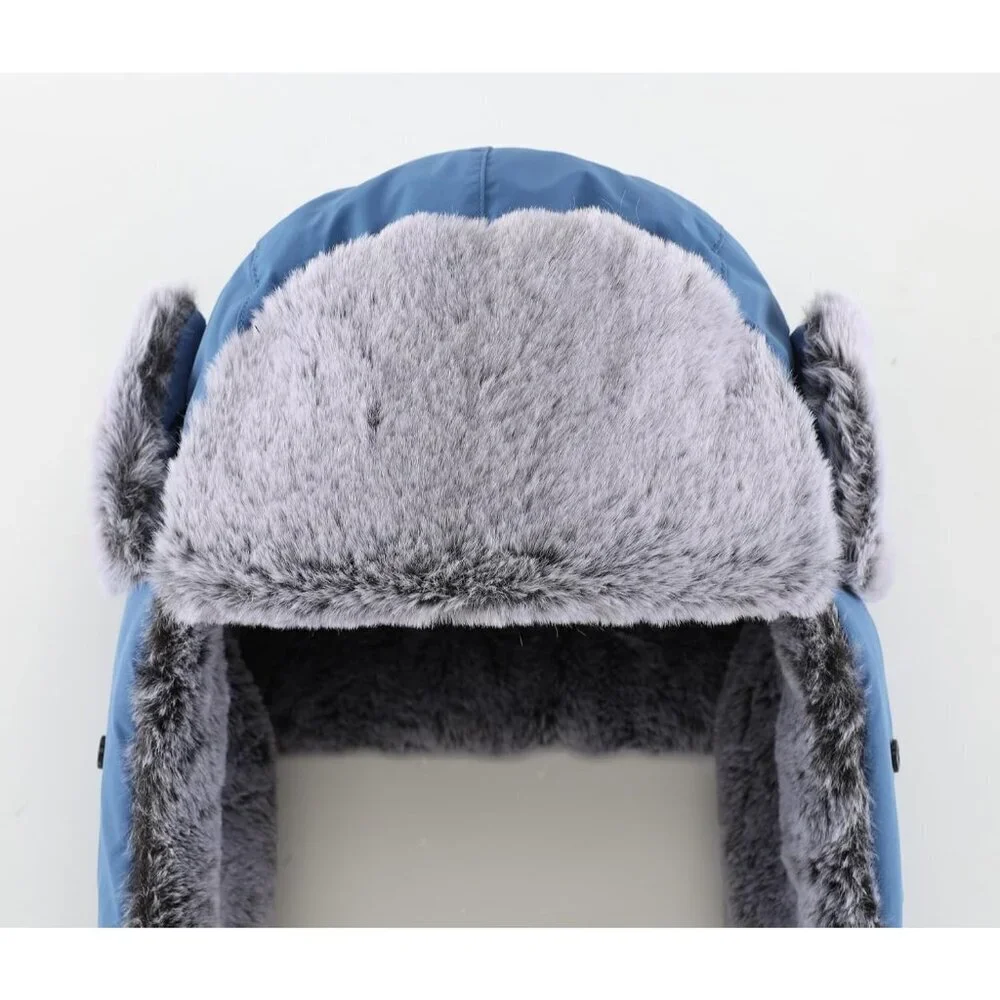 Men's Blue Trapper Hat Faux Fur Trooper Hunting Cap with Face Mask